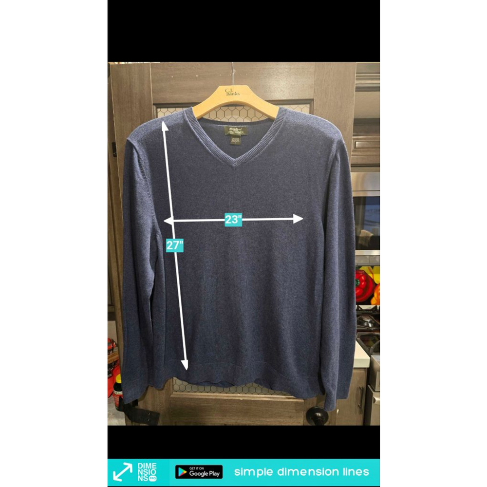 Men's Eddie Bauer Blue Cotton Cashmere V-Neck Sweater Size L - Picture 3 of 4